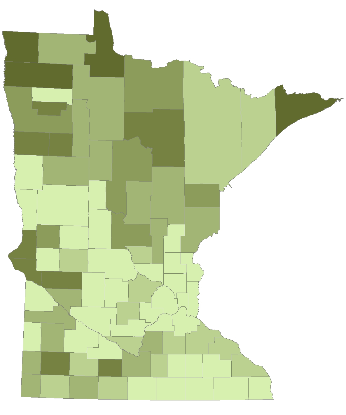 Mail ballot voting by county. Counties with darker shades had a higher percentage of voting via mail ballots.