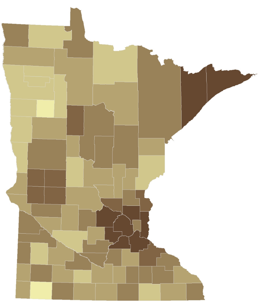 Voter turnout by county. Counties with darker shades had a higher turnout of estimated eligible voters.
