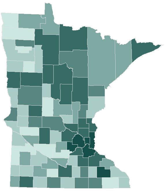 Absentee voting by county. Counties with darker shades had a larger percent of ballots cast via absentee voting.