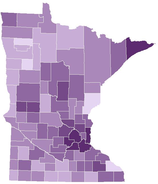Pre-registration by county. Counties with darker shades had a higher percentage of voters pre-registered