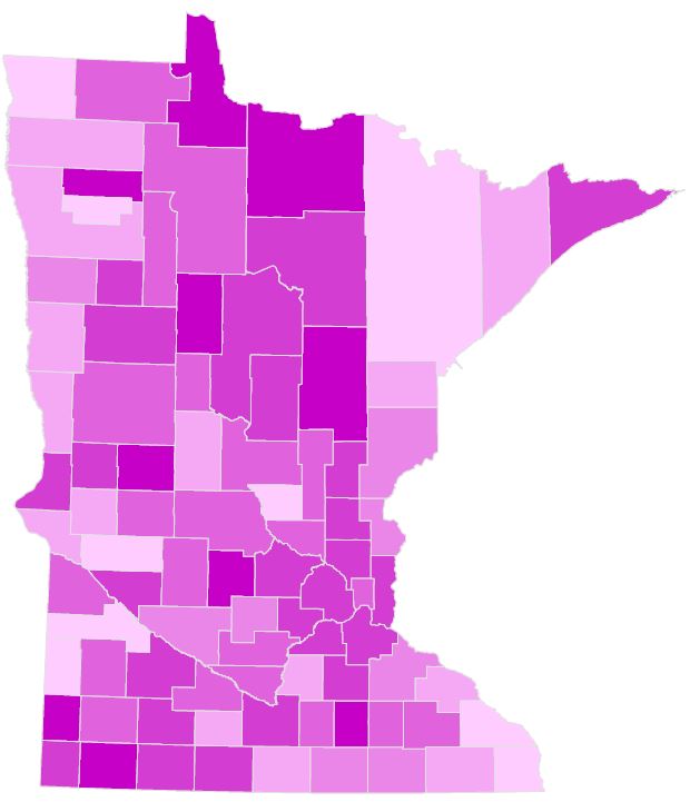 Early voting by county. Counties with darker shades had a larger percent of absentee votes cast via in-person absentee voting.