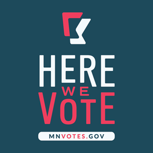 Here We Vote logo blue square